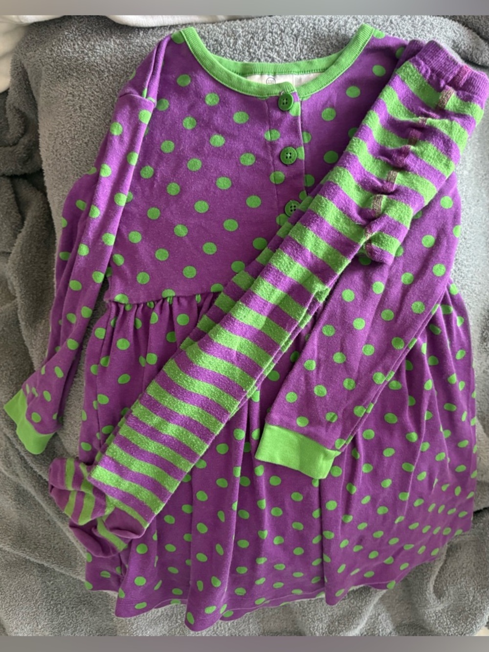 Hanna Andersson 110 Purple and Green Dress and 110/120 Tights - 5years old.